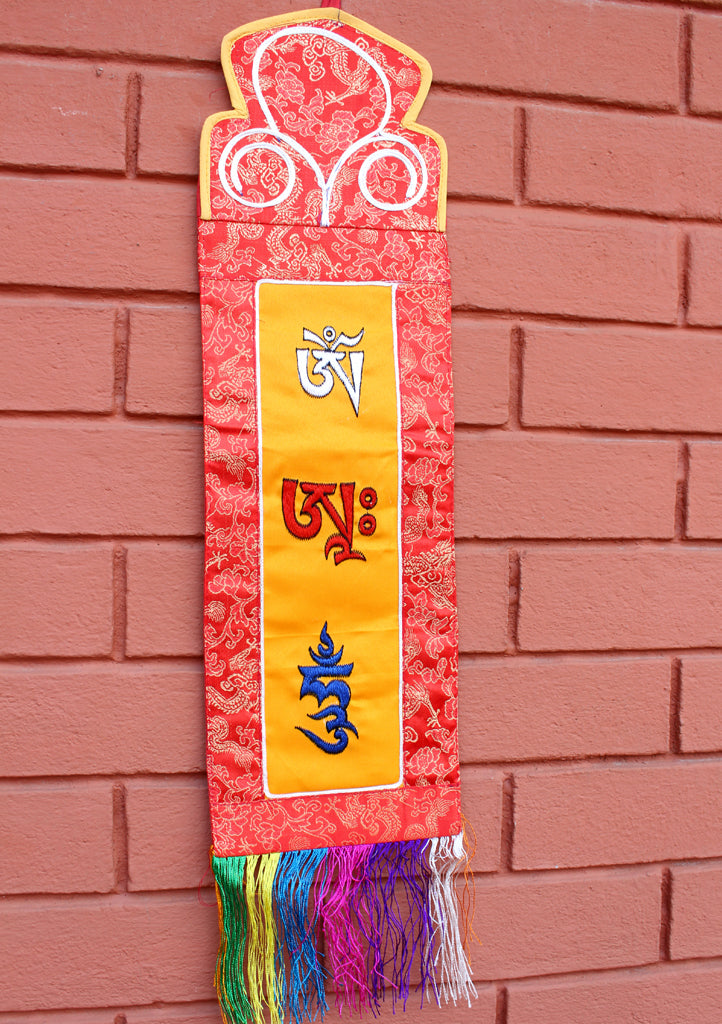Buddhist Ritual Wall Hanging Banner Embroidered with Om Ah Hum