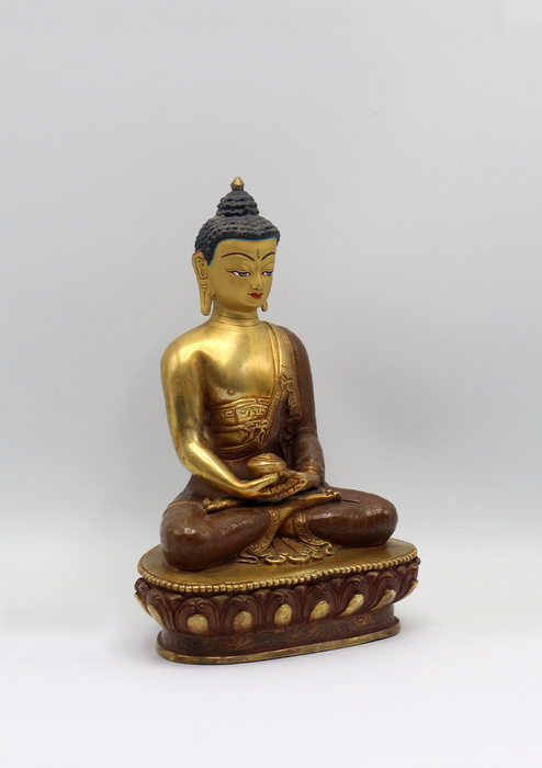 Partly Gold Plated Copper Amitabha Buddha Statue 8" H