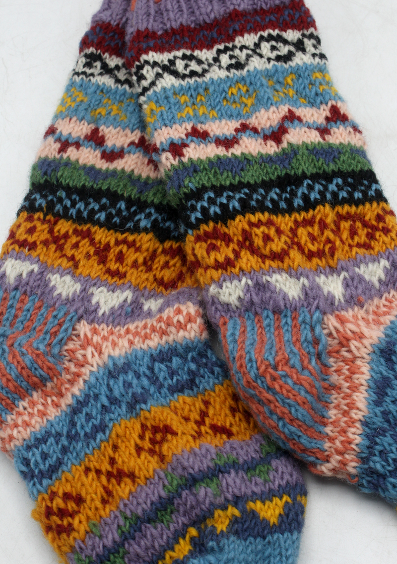 Orange Blue Multicolor Woolen Knee High Socks