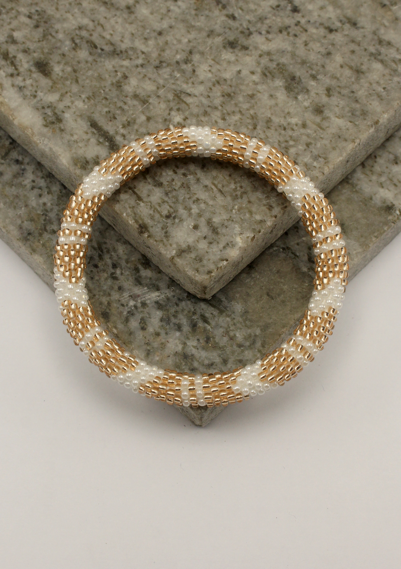 NEW White Golden Stripe Roll Beads Bracelet