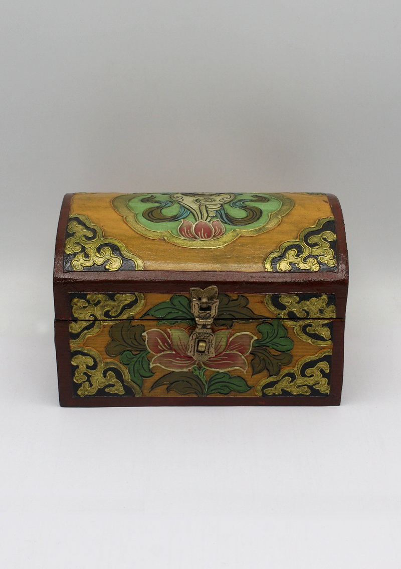 Handpainted Tibetan Wooden Optical Box with Conch- Large