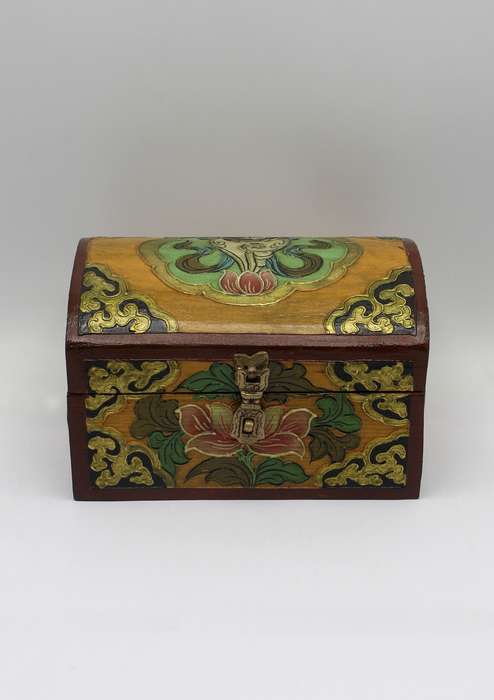 Handpainted Tibetan Wooden Optical Box with Conch- Large