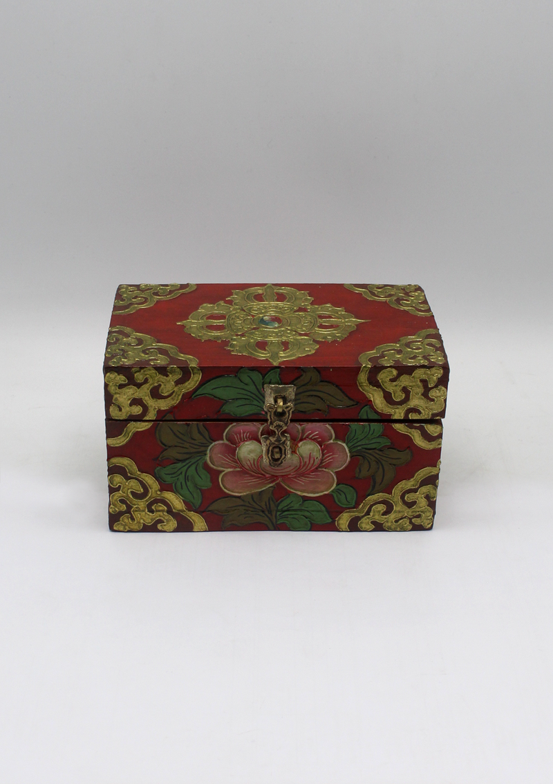 Handpainted Tibetan Wooden Boxes with Double Dorjee - Medium