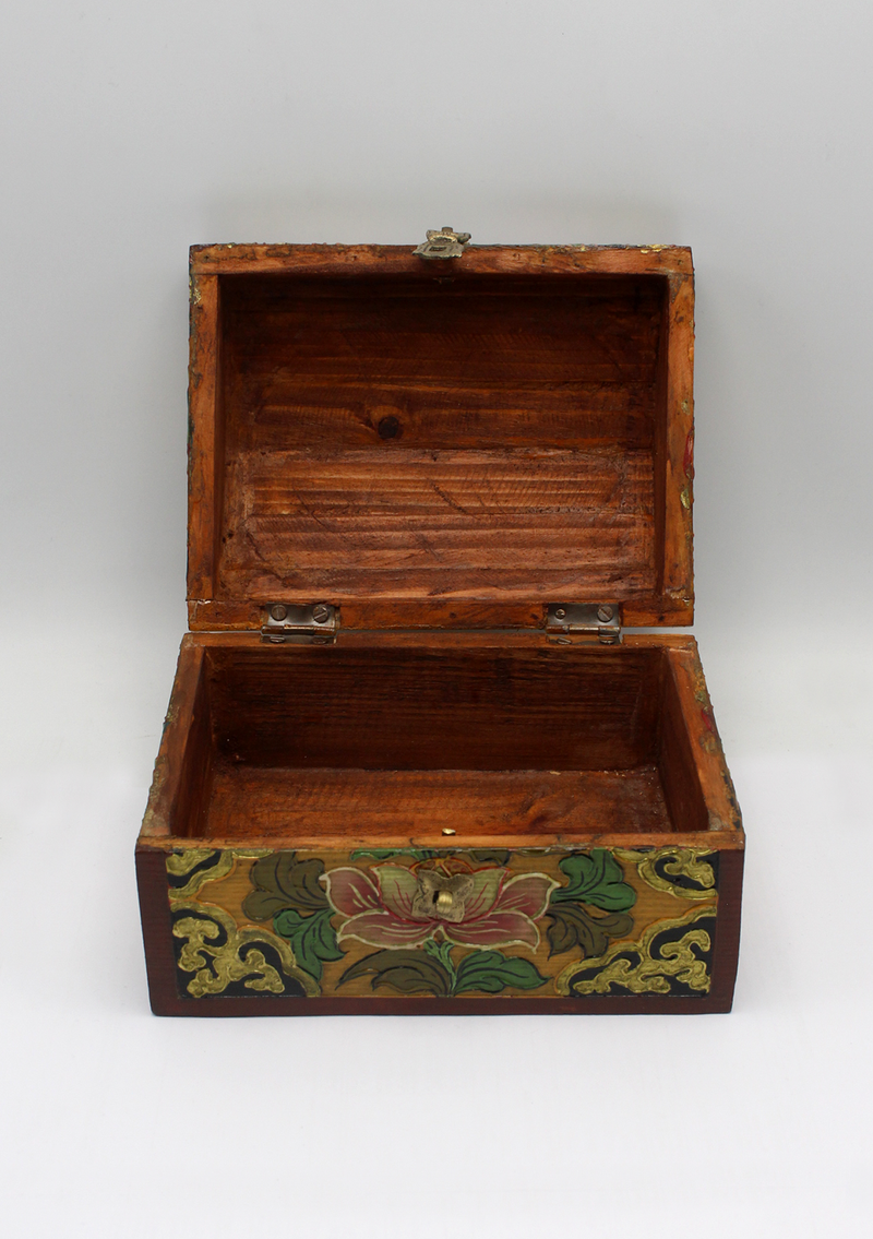 Handpainted Tibetan Wooden Optical Box with Conch- Large