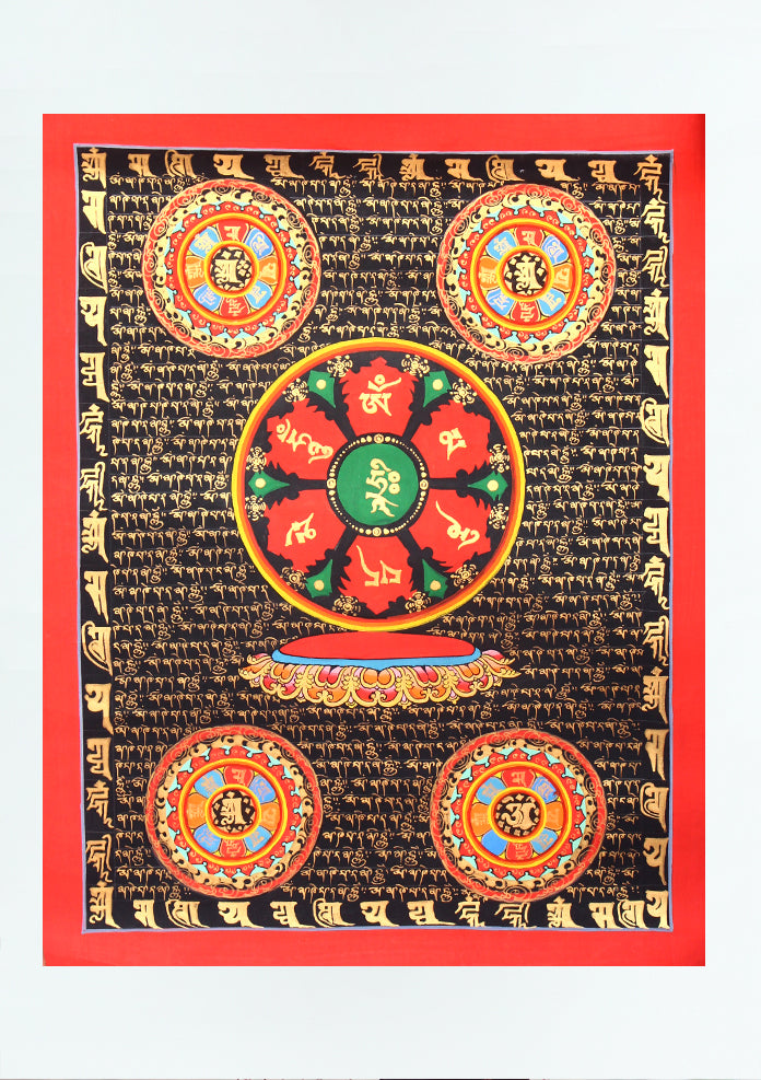 Om Mani Mantra Thangka Painting - Black (A)