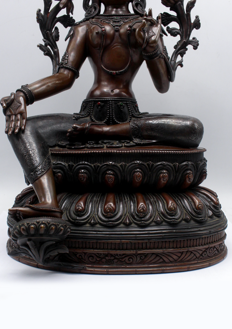 Exquisite Handcrafted Green Tara Statue – 14” | Seated on Double Lotus | Nepalese Masterpiece