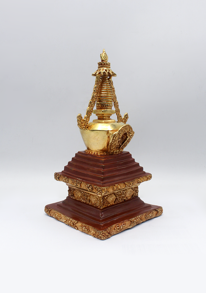 Partly Gold-Plated Stupa Chorten 8.5" H