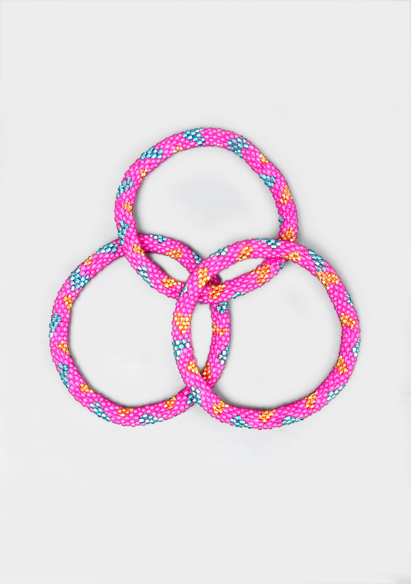 Pink Cotton Candy Hearts Nepalese Roll Beads Bracelet