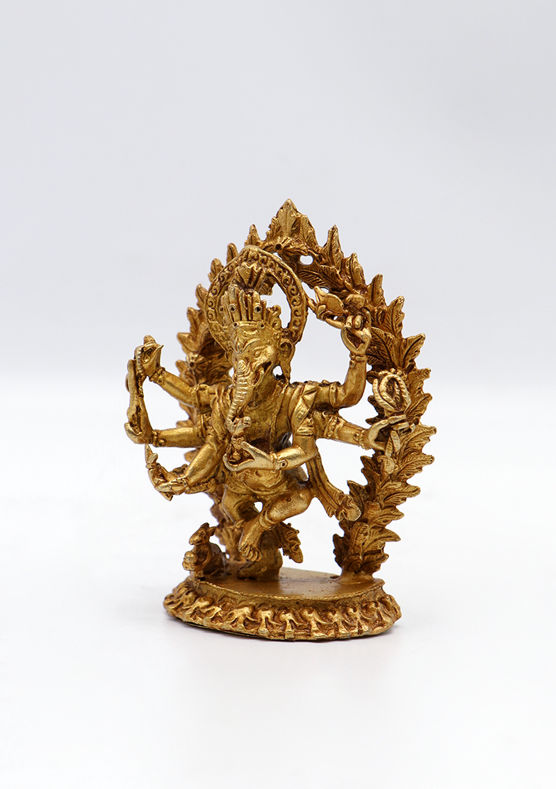 Gold Electroplated Dancing Ganesha Statue 3.5"H