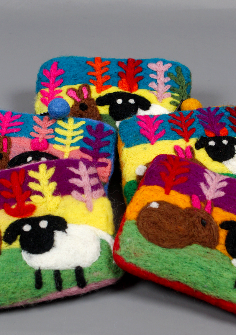 Felt Purse With Sheep and Rabbit Design