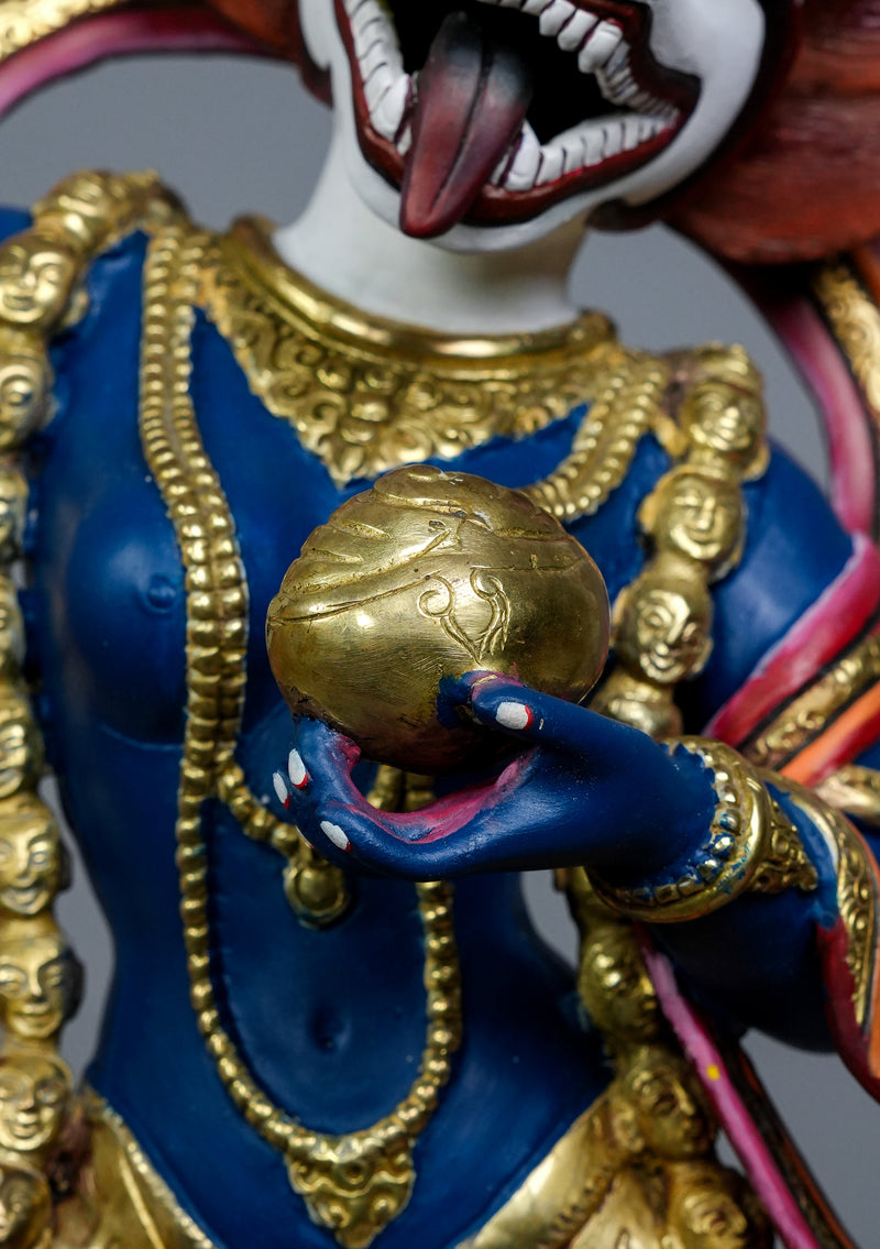 Masterarts  Partly Gold Plated Handpainted Standing Simhamukha Statue