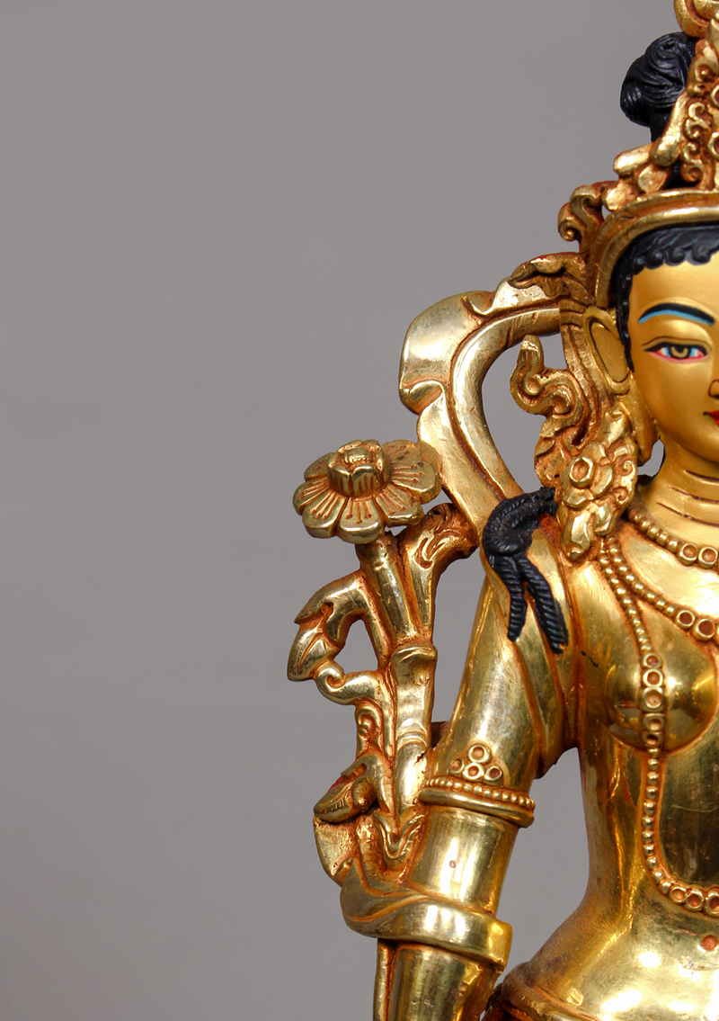 Fully Gold Plated Standing Tara Statue 13" H