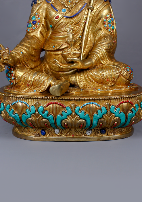 Guru Rinpoche 24K Gold Gilded Copper  Statue 15"H