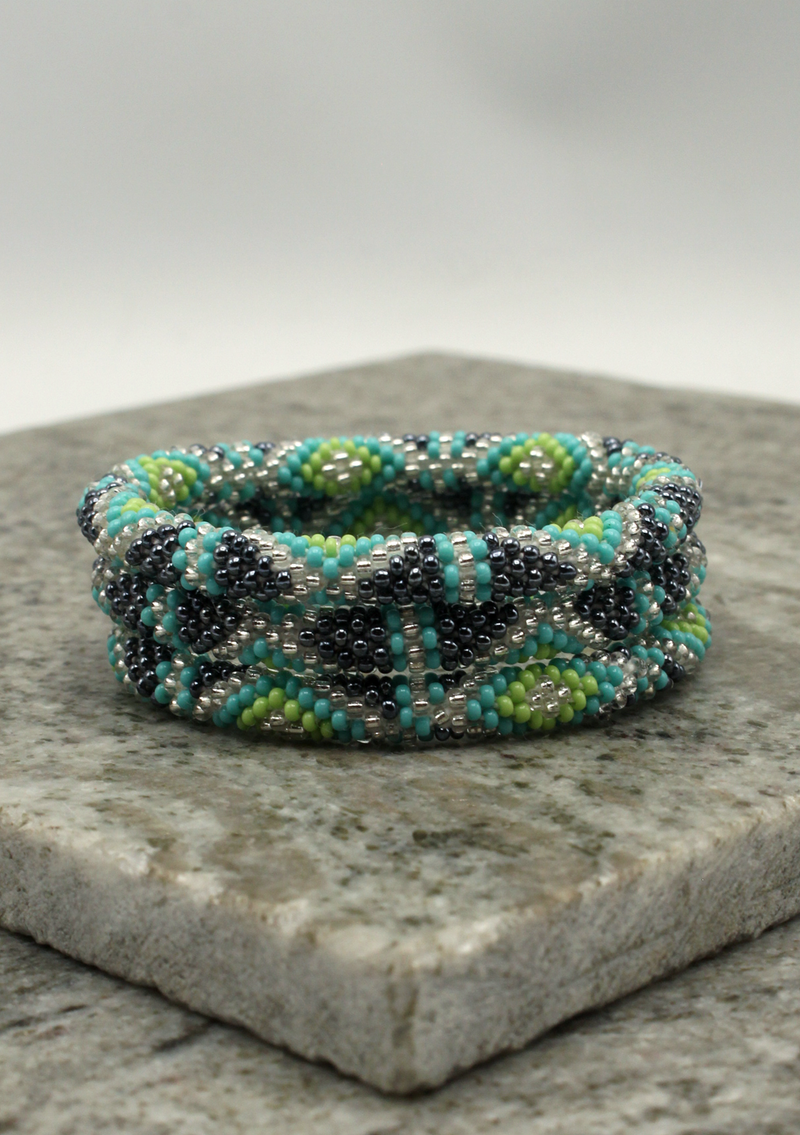 Blue Black Roll on Beads Bracelet