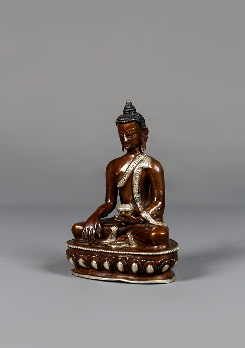 Copper Oxyidzed Silver Plated Shakyamuni Buddha Statue 4.75"