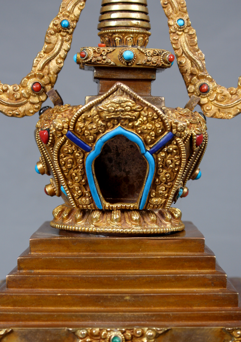 Handcrafted  Gold Plated Chorten Stupa 13" H