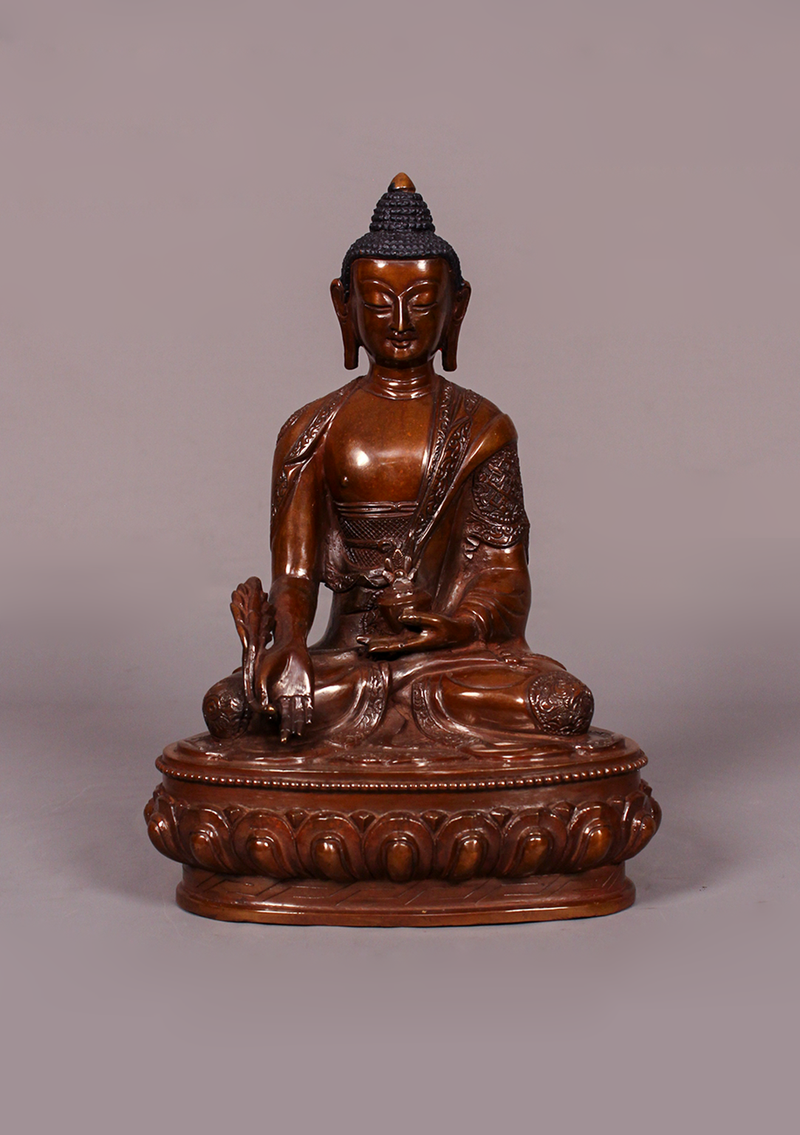 Oxidized Copper 8 Auspicious Symbol Medicine Buddha Statue