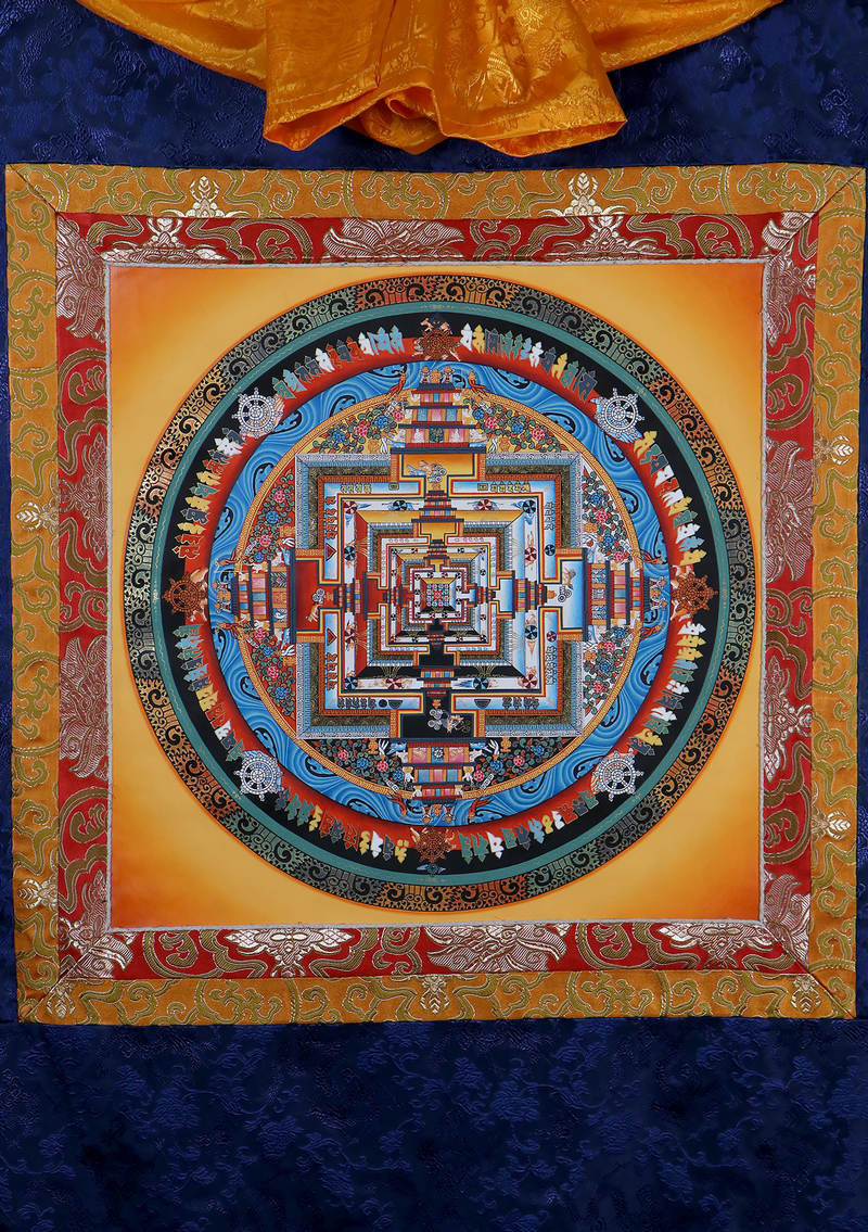Yellow Mandala Brocade Thangka Painting