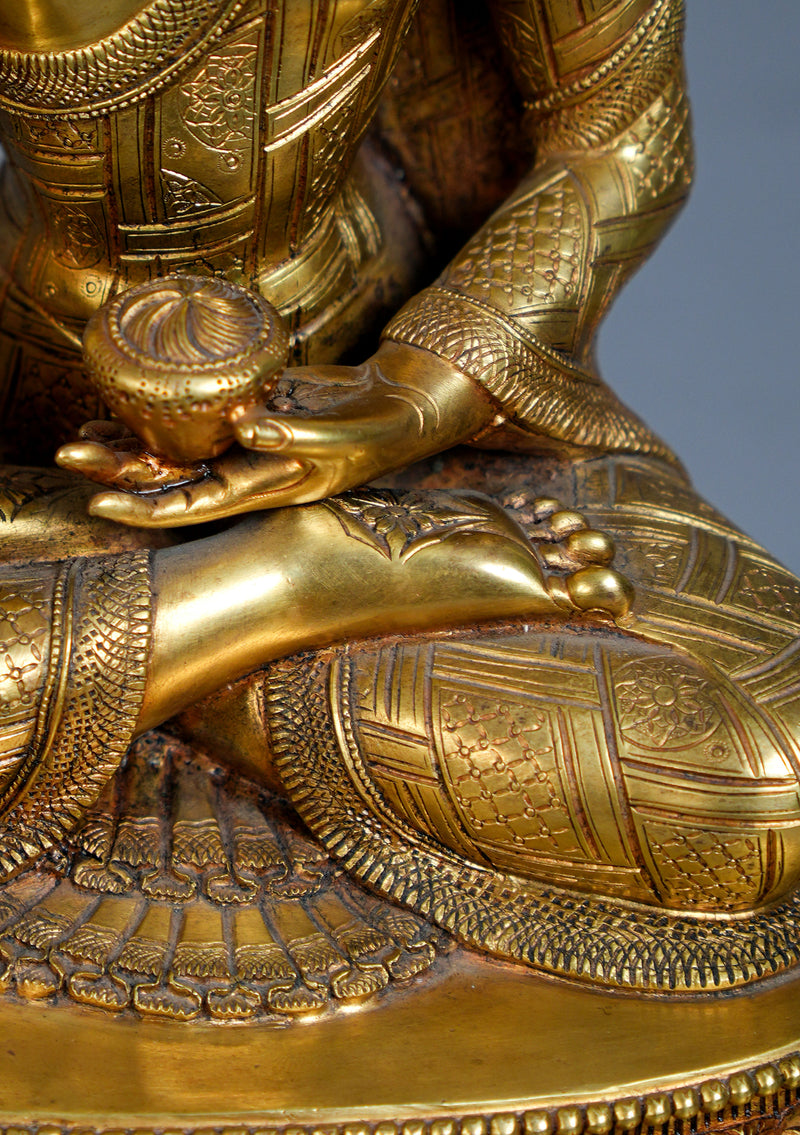 Masterpiece 24K Gold Gilded High Quality Shakyamuni Buddha Statue 15"