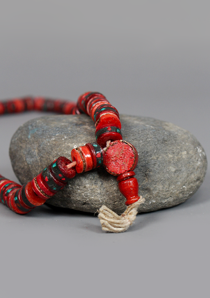 Bone Inlaid 108 Beads Red Prayer Mala