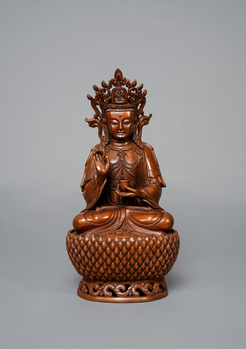 Oxidized Copper Kwan  Yin Buddha Statue 12.25" H
