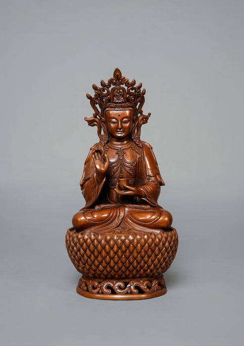Oxidized Copper Kwan  Yin Buddha Statue 12.25" H