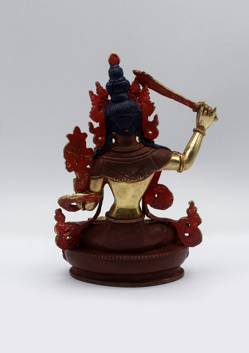 Partly Gold Plated Copper Manjushri Statue 5.5"H