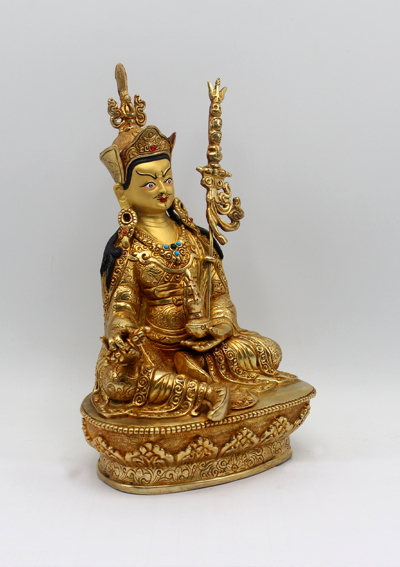 Gold Plated Copper Guru Padmasambhava Statue 8"H
