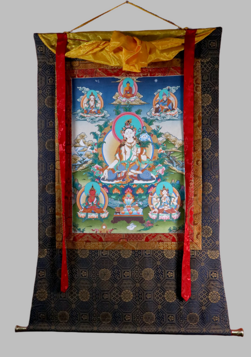 White Tara Brocade Thangka Painting