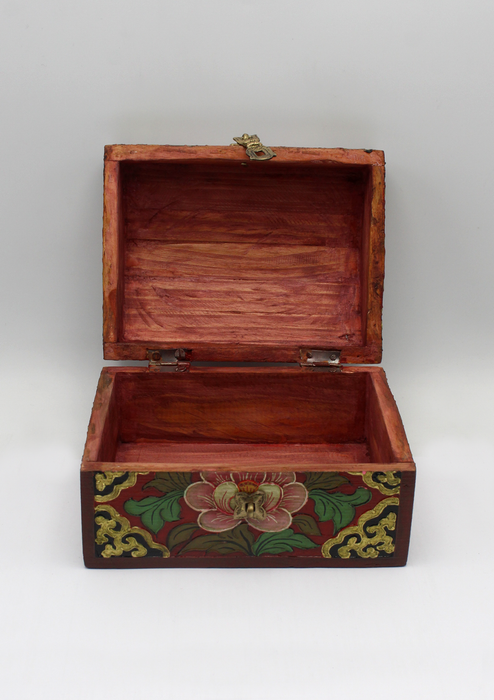 Handpainted Tibetan Wooden Optical Box with Flower- Large
