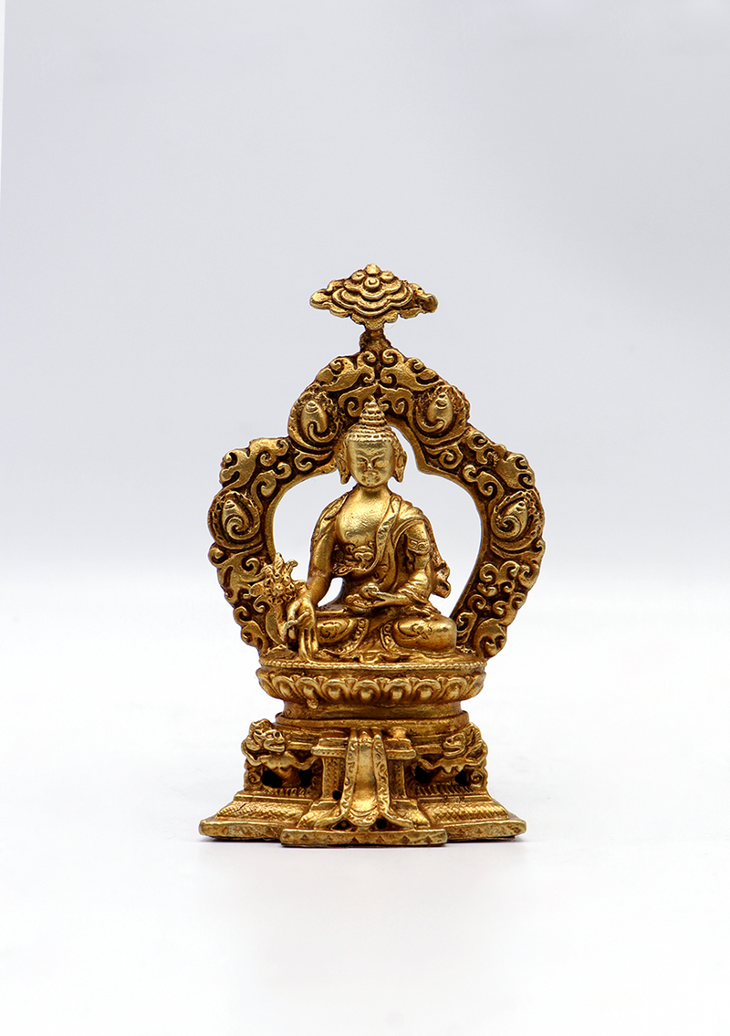Copper Gold Electroplated Medicine Buddha Statue 3.5"H