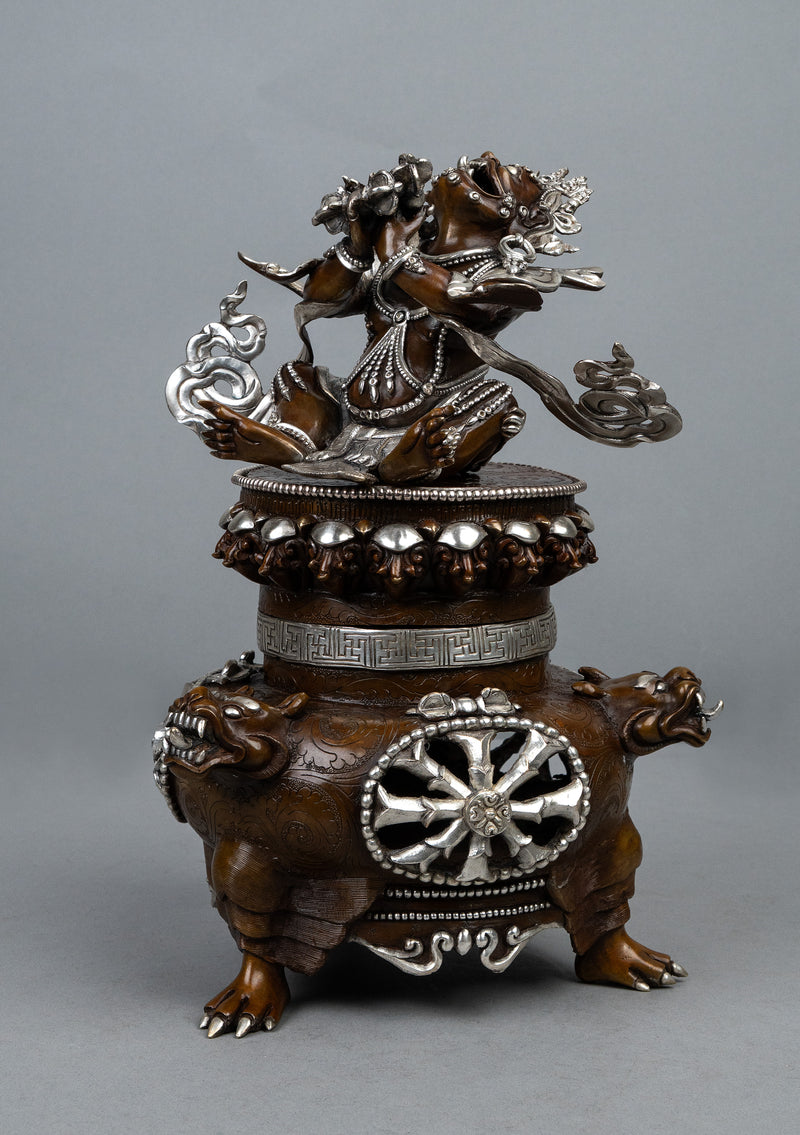 Silver  Plated Copper Vajradhaka Statue 12.5"H