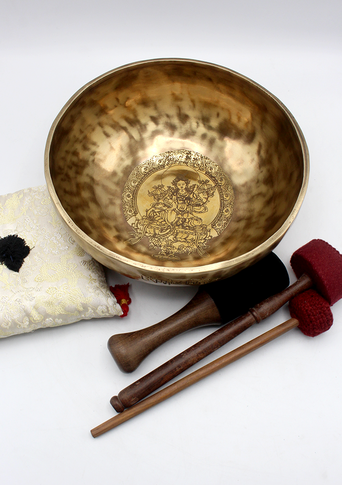 Full Moon Engraved  Green Tara Singing Bowl Note D