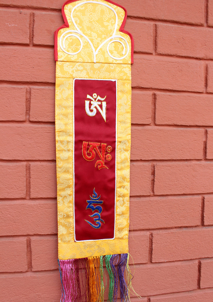 Buddhist Ritual Wall Hanging Banner Embroidered with Om Ah Hum