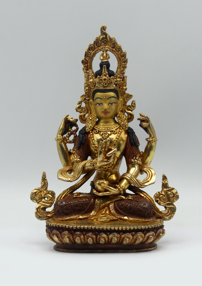 Partly Gold Plated Copper Prajnaparamita Statue 6.5"H (Pragya Paramita)