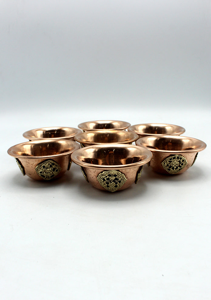 Set of Seven Eight Auspicious Tibetan Offering Bowl  3.2" - Medium