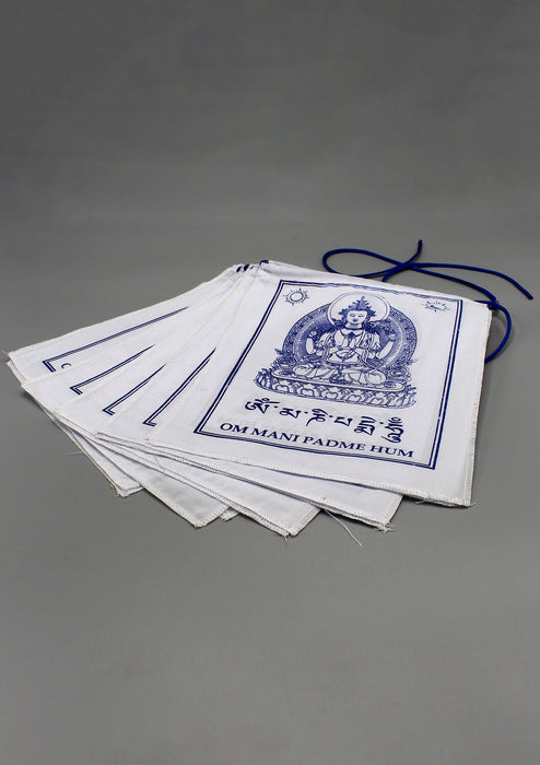 All White Chenrezig Prayer Flags