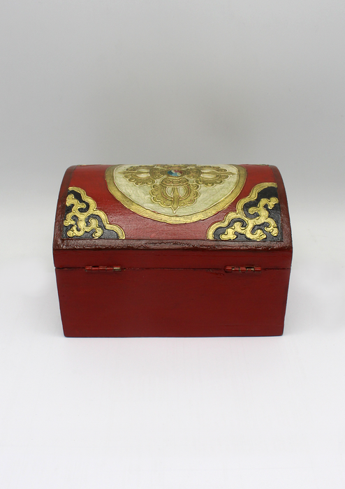 Handpainted Tibetan Wooden Optical Box with Double Dorjee- Large