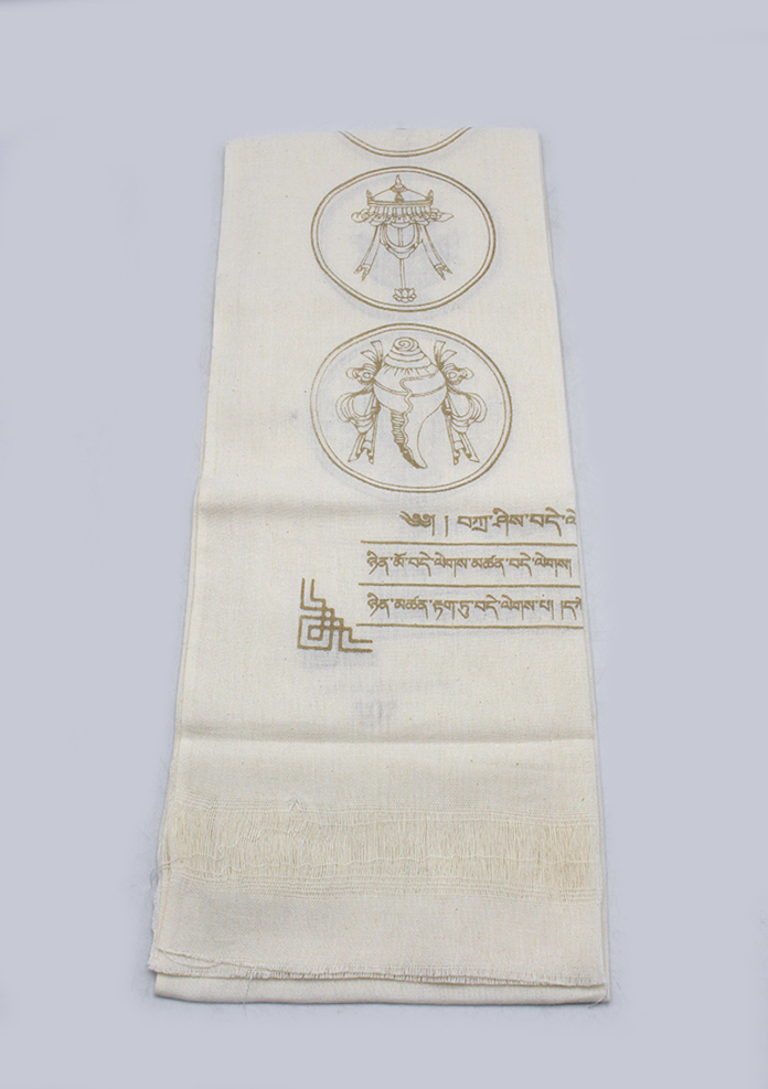 Biodegardable Eight Auspicious Symbol Buddhist Offering Scarf Golden Khada
