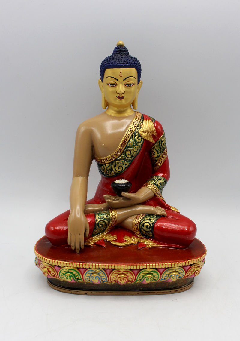 Hand Painted Shakyamuni Resin Buddha Statue 9" H
