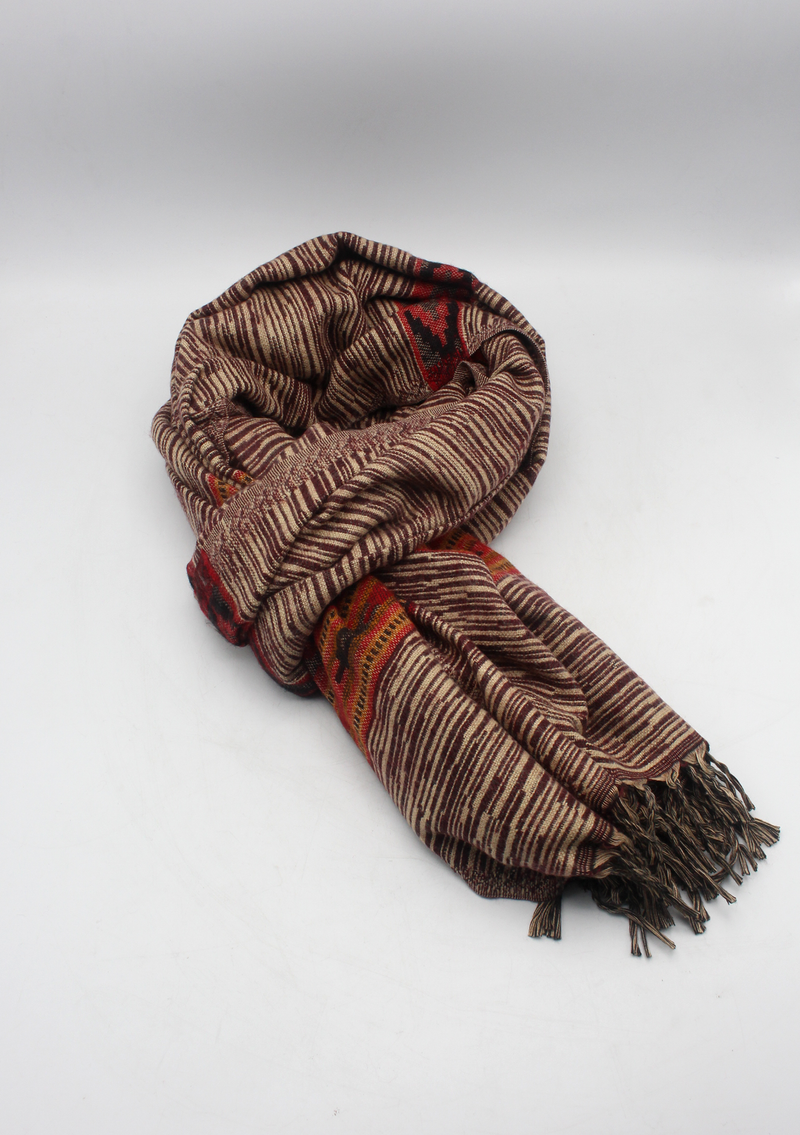 Hand loomed Maroon Darklined Woolen Shawl Nepal- Life Line