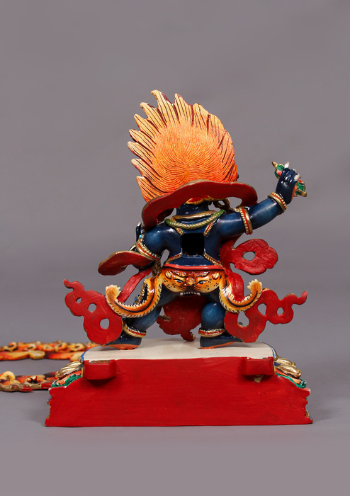 Handpainted Master Vajrapani Statue-Goldplated Copper 7.5" Himalayan Buddhist Protector