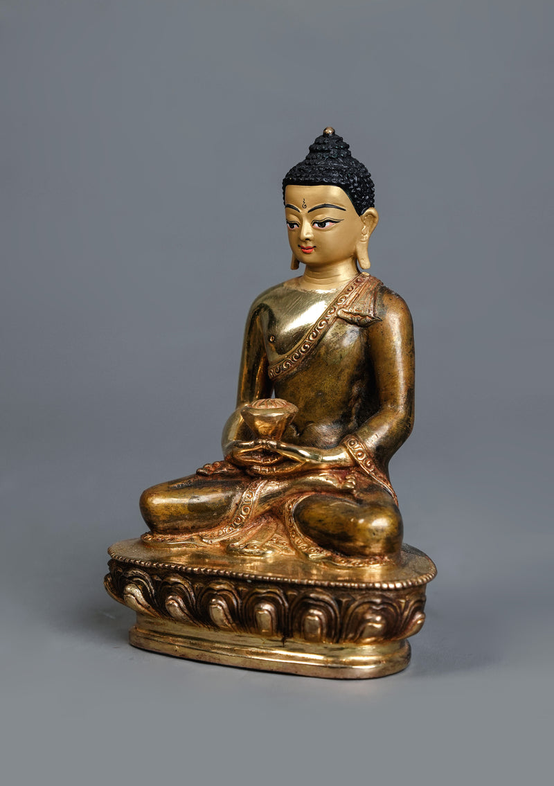 Partly Gold Plated Amitabha Buddha Statue – Handmade Nepalese Buddhist Art | 5.5" H