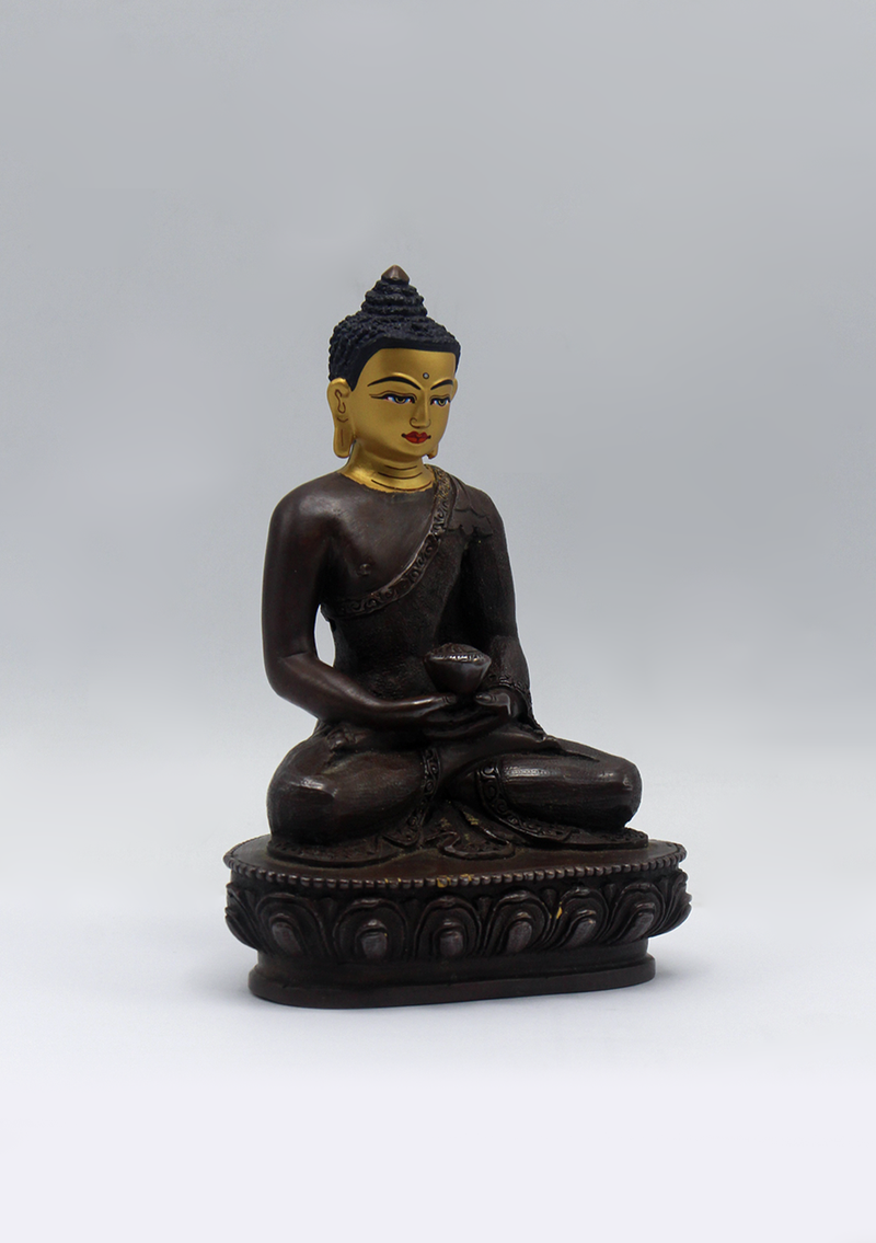 Gold Face Painted Copper Amitabha Buddha Statue 5.5"H