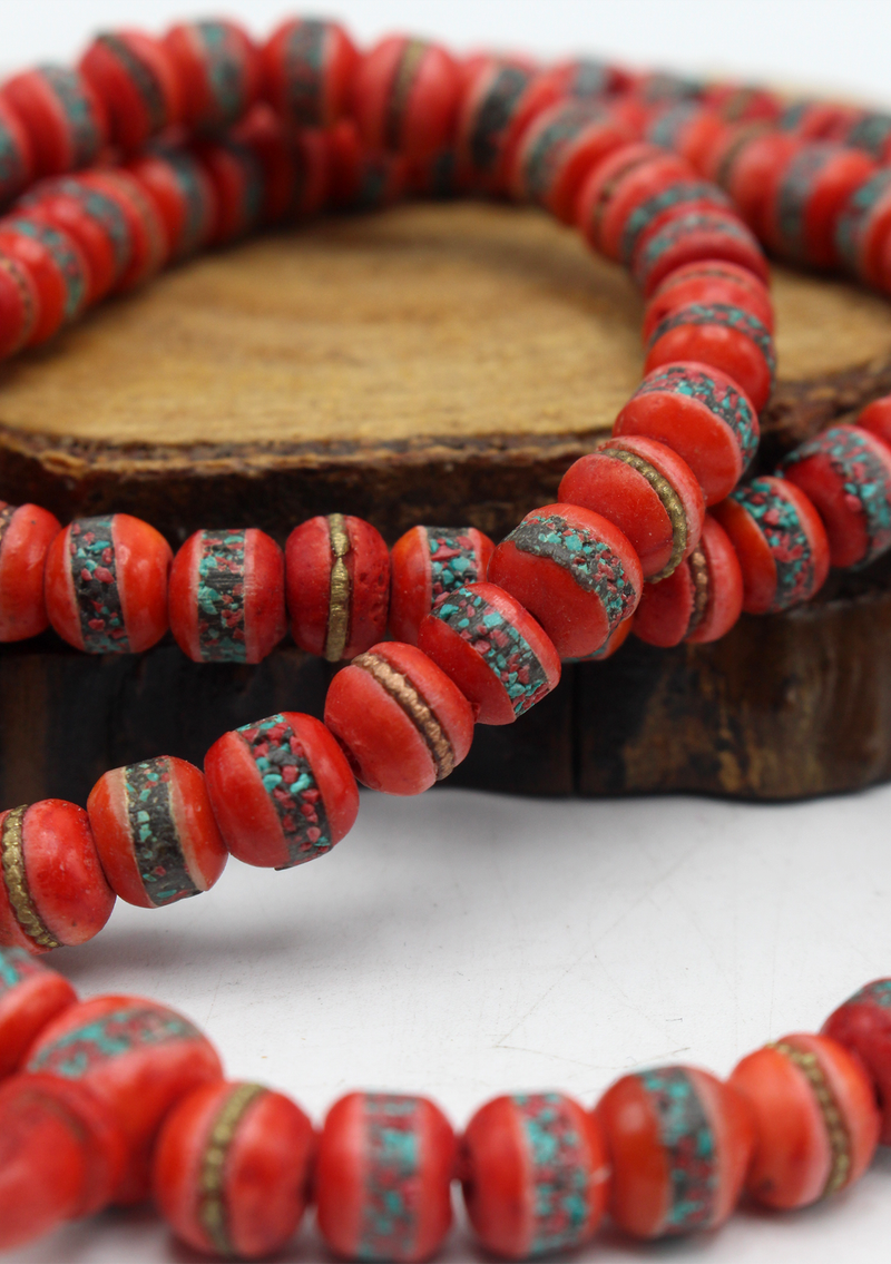 Bone Inlaid Red Prayer Mala 7mm