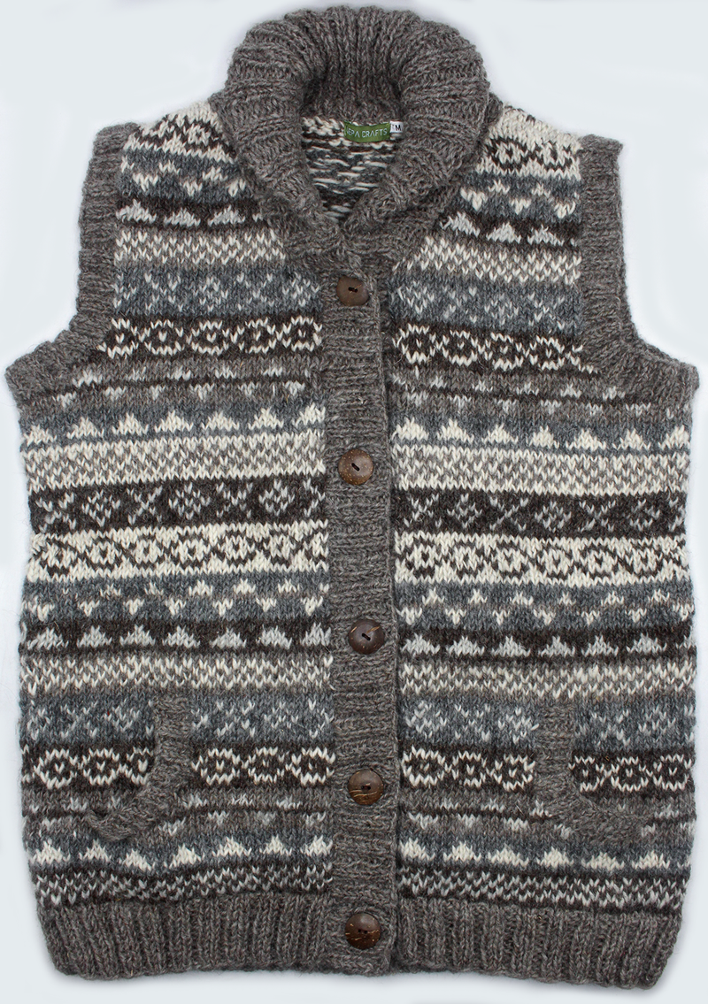 Natural Grey Handknitted Women's Cardigan Sweater Vest