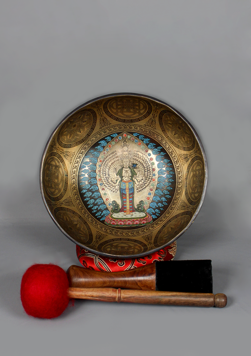 Hand Painted Avalokiteshvara Singing Bowl D Note Red
