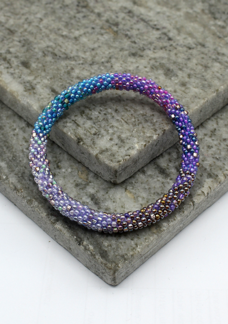 Purple Multi Color Roll on Beads Bracelet