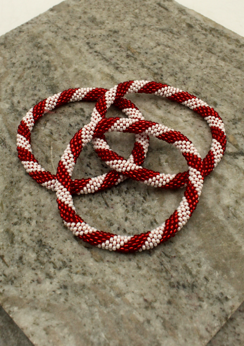Spiral Red and White  Roll Beads Bracelet