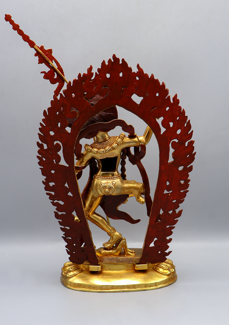 Fully Gold Plated Simhamukha Statue 13.5"H
